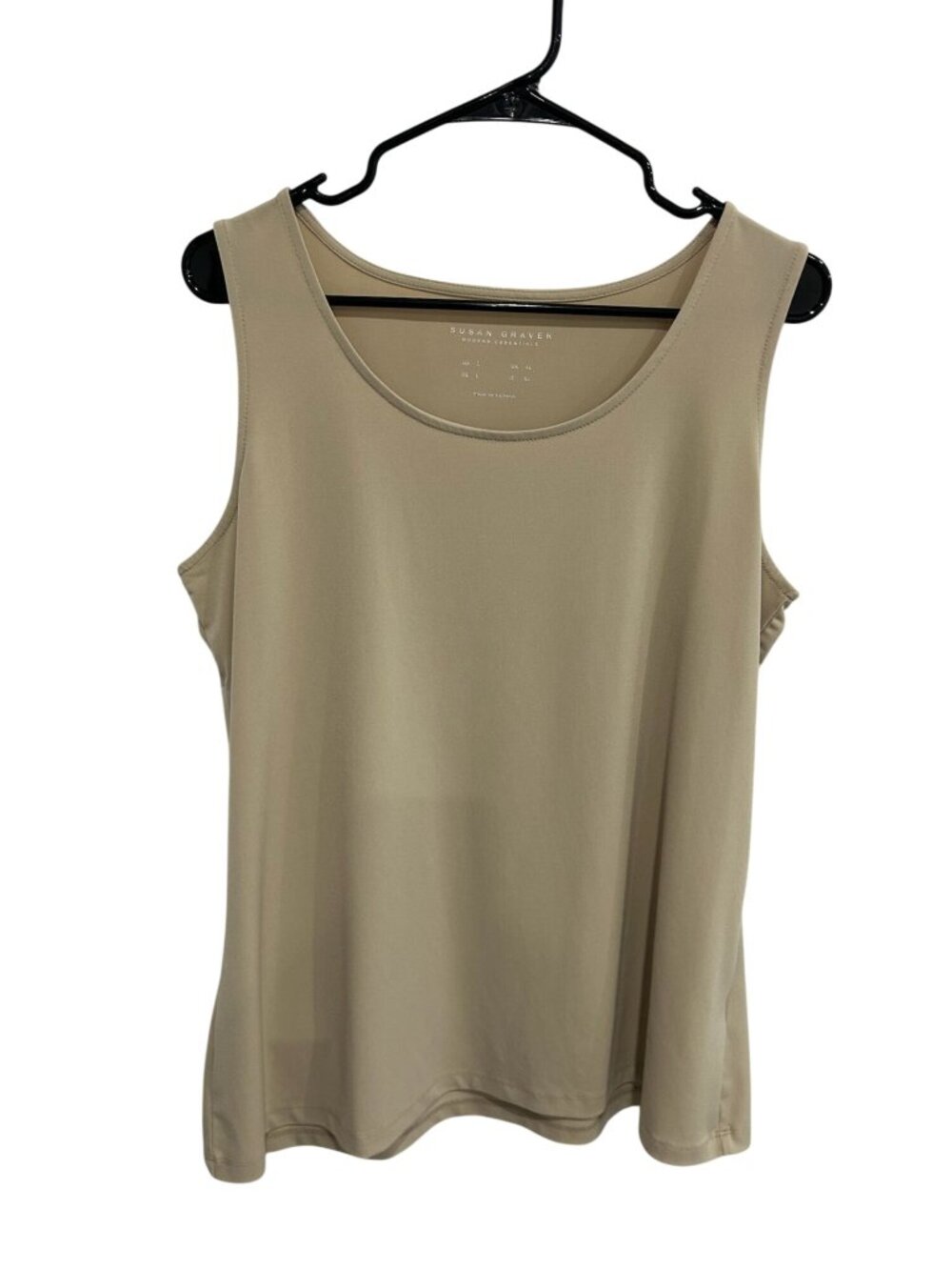 Susan Graver Large Tank Top Beige Scoop Sleeveless Minimalist Neutral Aesthetic